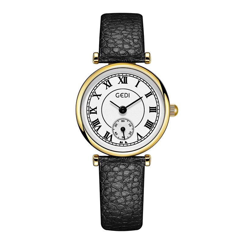 Simple Retro Student Watch High-End Small Seconds Quartz Watch Women'S Niche Lychee Pattern Belt Watch
