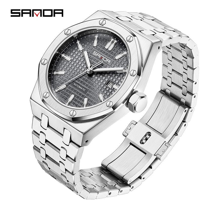 SANDA Men's Waterproof Mechanical Watch with Solid Steel Band and Calendar