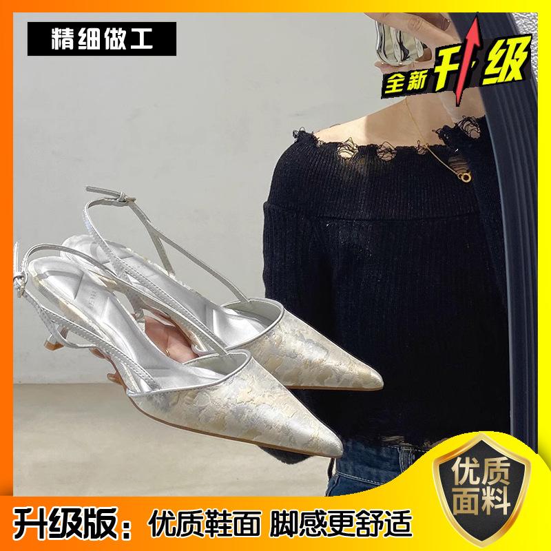 Single Shoes Temperament Light Mouth Kitten Heel French New Chinese Bag Head Sandals Pointed Head Word with Stiletto Women's High Heels