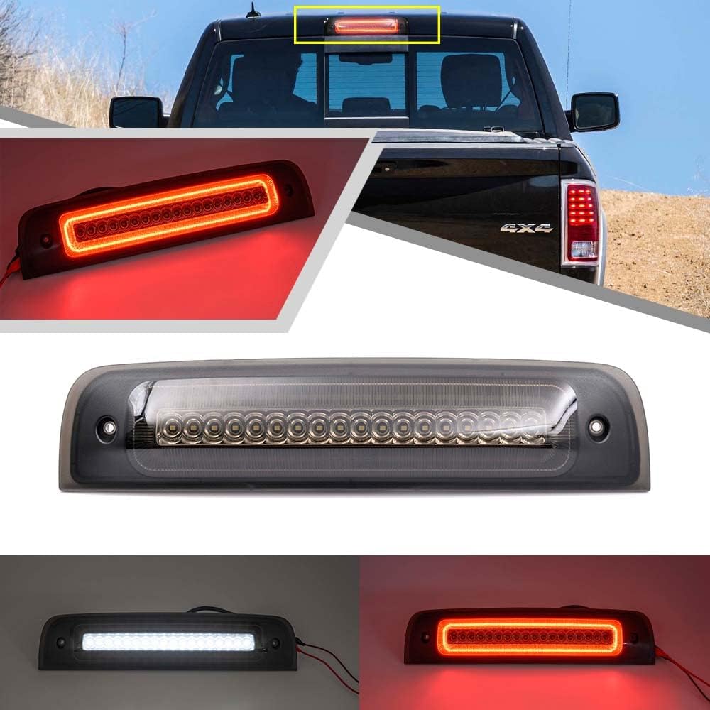 LED 3Rd Third Brake Light For Dodge Ram 1500 2500 3500 2009-2018 With Strobe Feature OEM High Mount Brake Lamp Smoked Lens