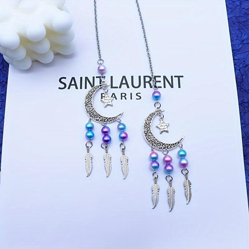 Přívěsek na zpětné zrcátko, Lapač snů s motýlem, Měsíční přívěsek do interiéru auta, Barevný korálkový zvonkohra, Přívěsek do auta