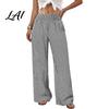 Women Casual Pants Striped Wide Leg Pants Summer Elastic Waist Breathable Trousers Loose Fit Palazzo with Pockets Daily Wear