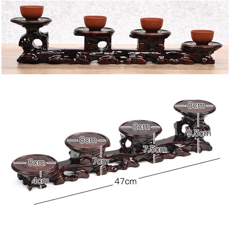 Retro Wooden Tea Table Teapot Cup Base Vase Decor Display Stand Bonsai Statues Stone Pedestal Display Wooden Base Serving Tray