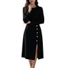 2026 Spring European & American Women's Elegant Slimming Evening Gown - Solid Color Long Dress with Slit