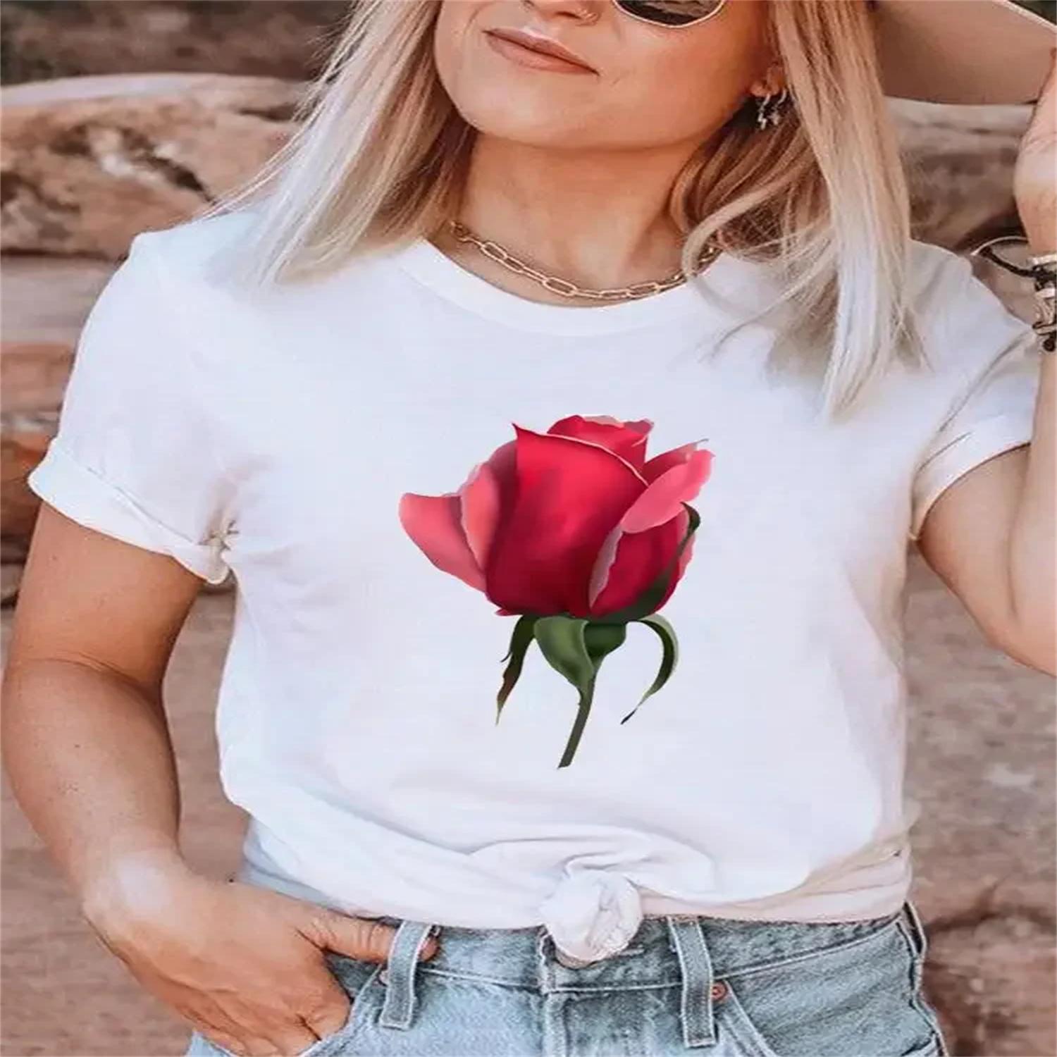 

Watercolor Style Flower Trend Clothing Summer Short Sleeve Tee T Female Casual Graphic T-shirts Fashion Printed Women Clothes XXXXXL