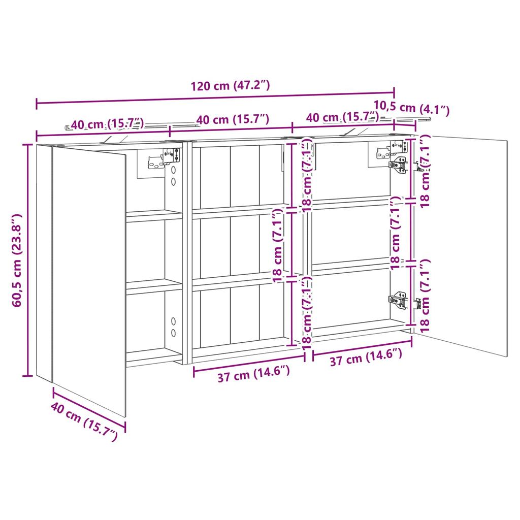 Bathroom Cabinet Set 3 Pcs 120 X 10.5 X 60.5 Cm Engineered Wood