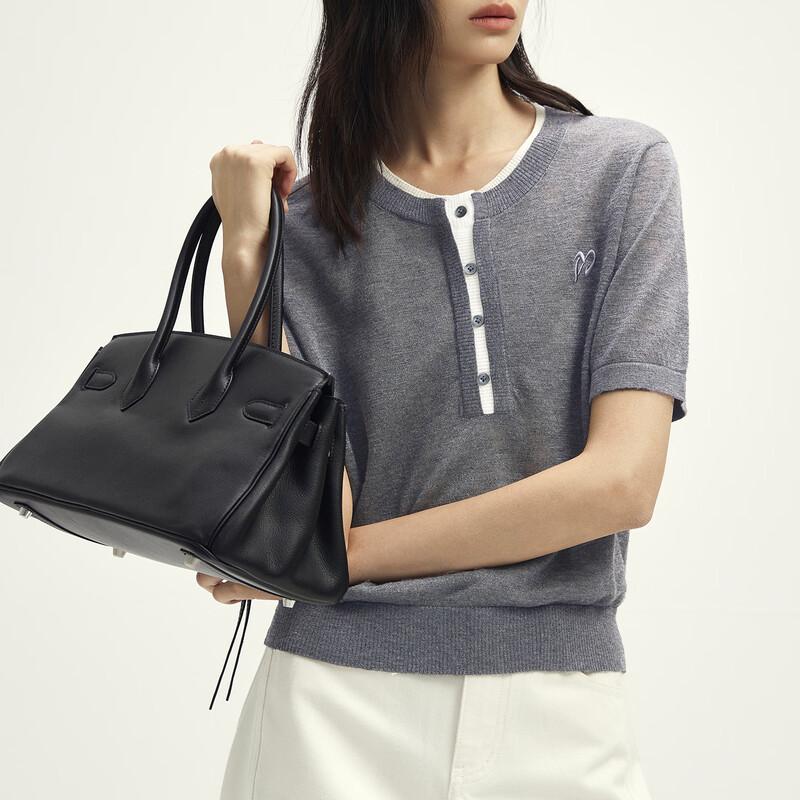Women s Round Neck Colorblock Embroidered Knit Top S