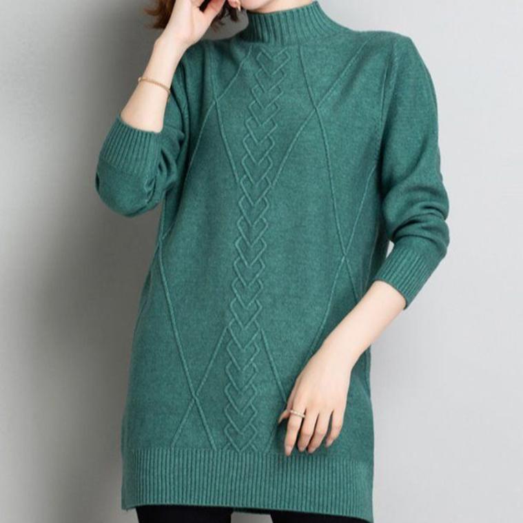 Mid-length Knitwear Women's Half High Neck Sweater Pullover Autumn Winter Warm Solid Knitted Sweater Jumper Female Tops Bottoming Shirt