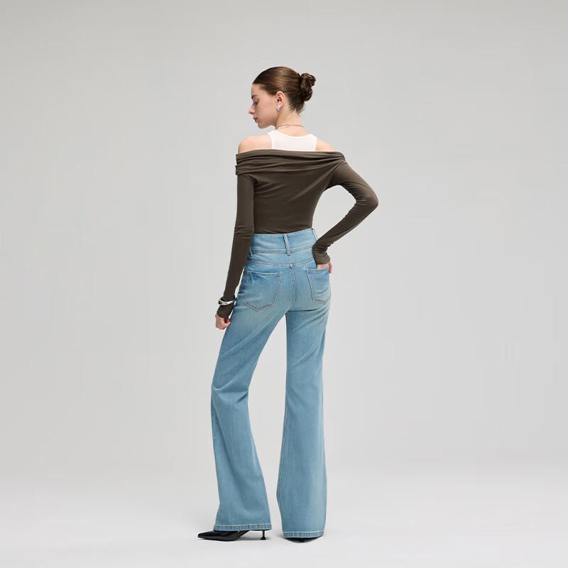 Fengxun Women's High-Waist Four-Way Stretch Flare Jeans