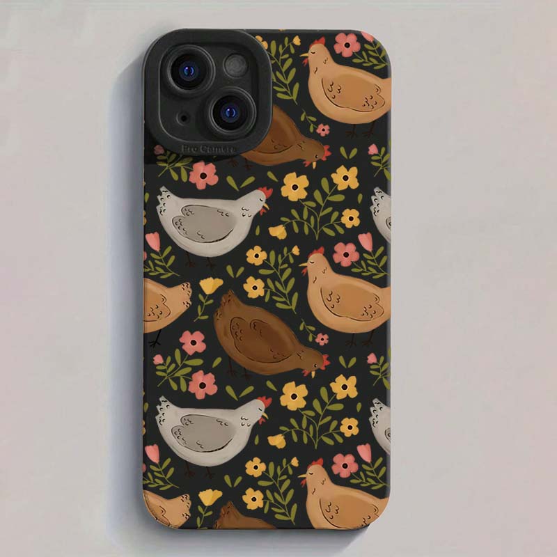 Cute Chicken Flower Pattern Phone Case For iPhone 17 Air 16 E 15 14 13 12 11 Pro Max Plus Mini SE 2020 2022 Soft Silicone Cover