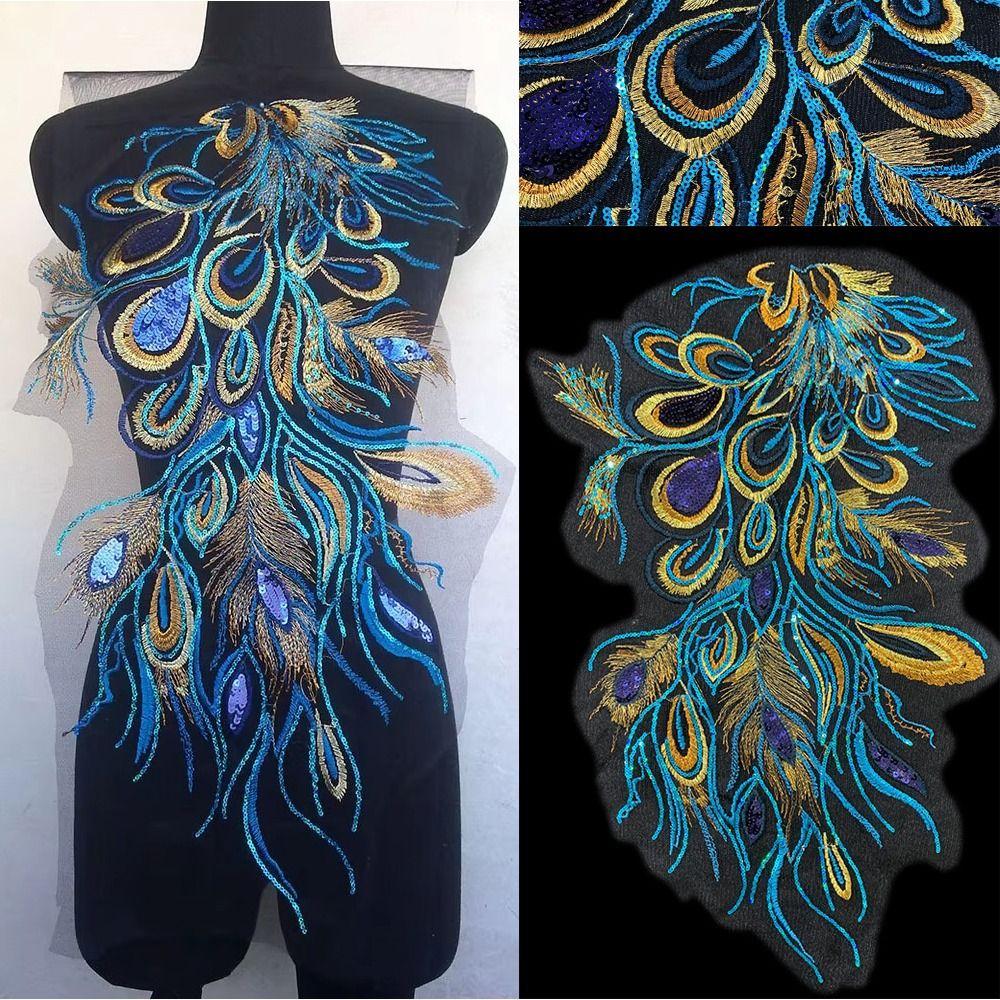 Blue Embroidered Floral Patches Sequin Embroidery Lace Appliques Clothing Applique  Stage Costumes