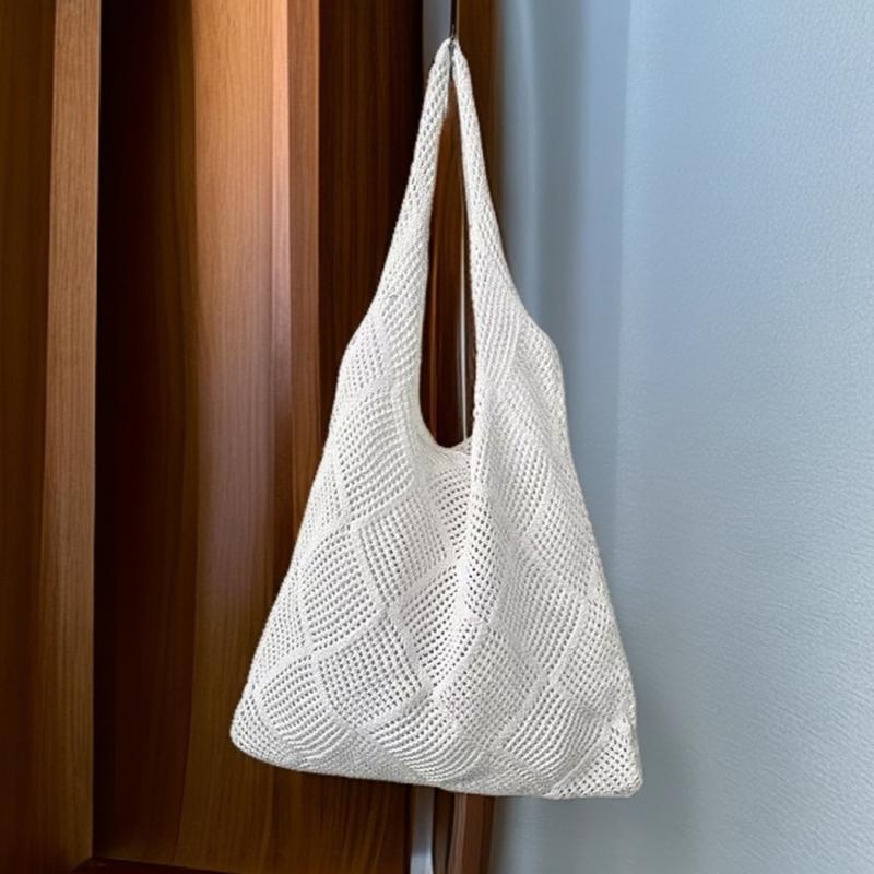 Vintage Hohlstricktasche Gewebte Tasche Damenhandtasche Häkeltasche Einfarbige Hohl-Henkeltasche Reise-Umhängetasche