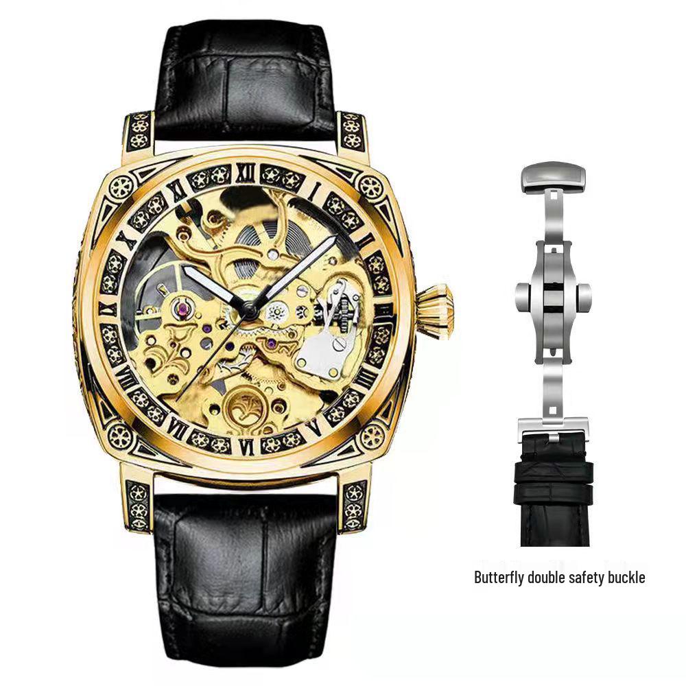 Fenshi FENSIR 8837 Men's Automatic Mechanical Watch - Hollow Design, Waterproof, Casual Belt.
