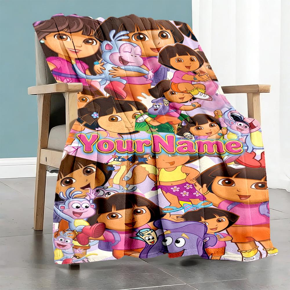 Dora Explorer Personalized Name Blanket Multi-purpose Customizable Blanket Soft & Cozy for Picnics Living Room Livingroom Bedding Ideal for All Season