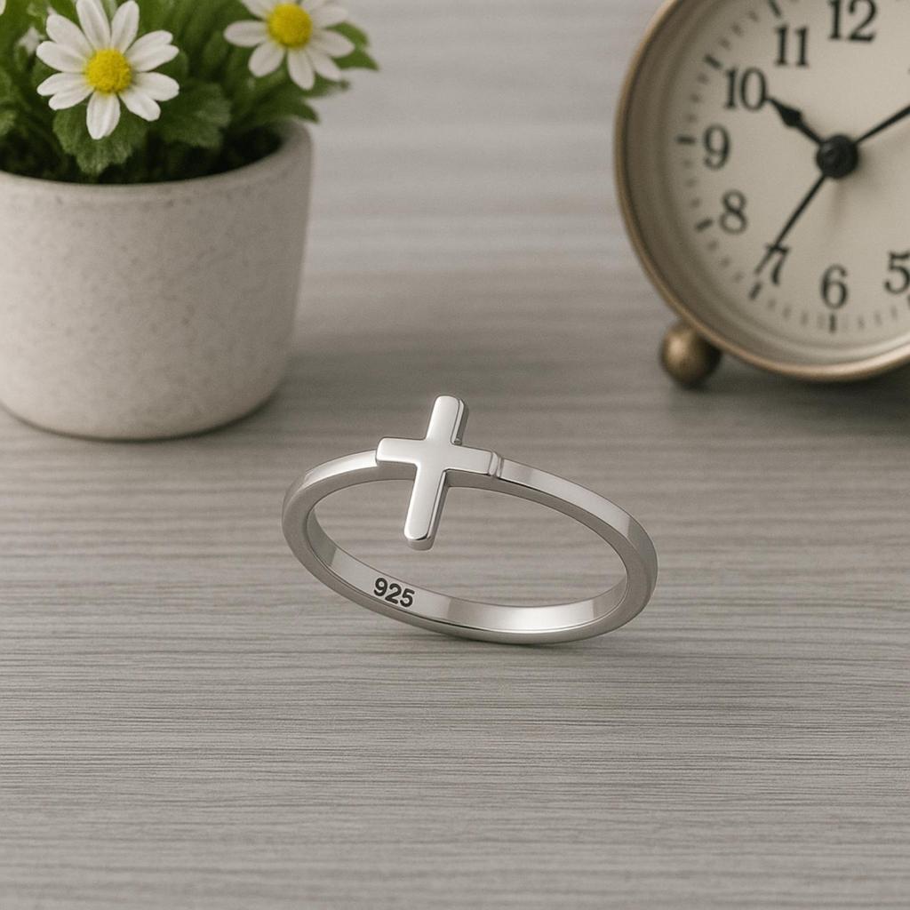 925 Sterling Silber Minimalistischer Kreuz Damenring