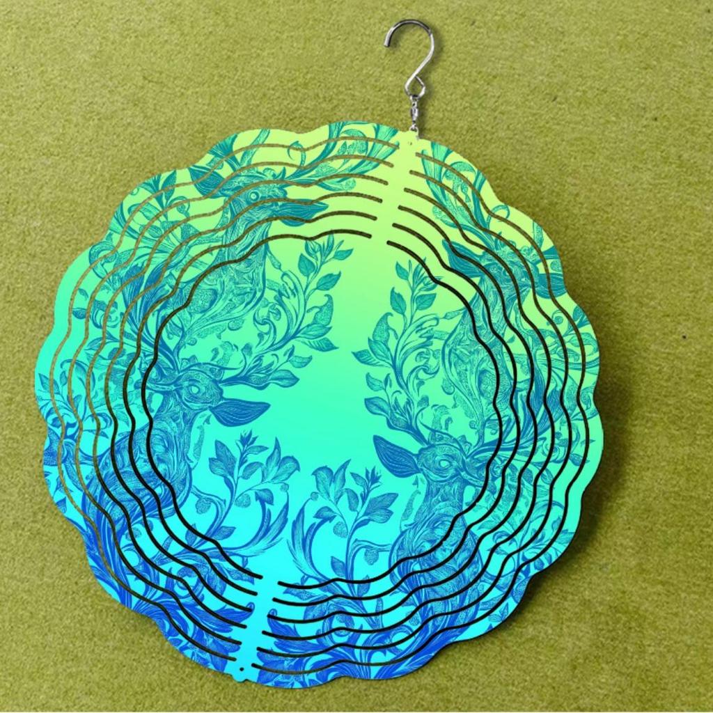 360 Degree Hanging Metal Wind Spinner with Leaf Design Green to Blue Gradient Finish for Balcony Lawn Garden Decor All Season Gift