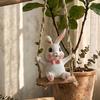 Rabbit on A Swing Ornament Durable Resin Waterproof Hanging Decor with Hemp Rope And Leaf Design Pendant for