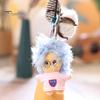 Keychain Doll Pendant, Mini Size Portable Soft Velvet Fabric Daily Wear Bag Charm Fried Hair Glasses Doll, Durable Accessory for Bags Keys Backpacks