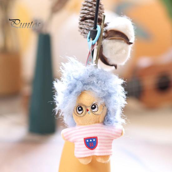 Keychain Doll Pendant, Mini Size Portable Soft Velvet Fabric Daily Wear Bag Charm Fried Hair Glasses Doll, Durable Accessory for Bags Keys Backpacks