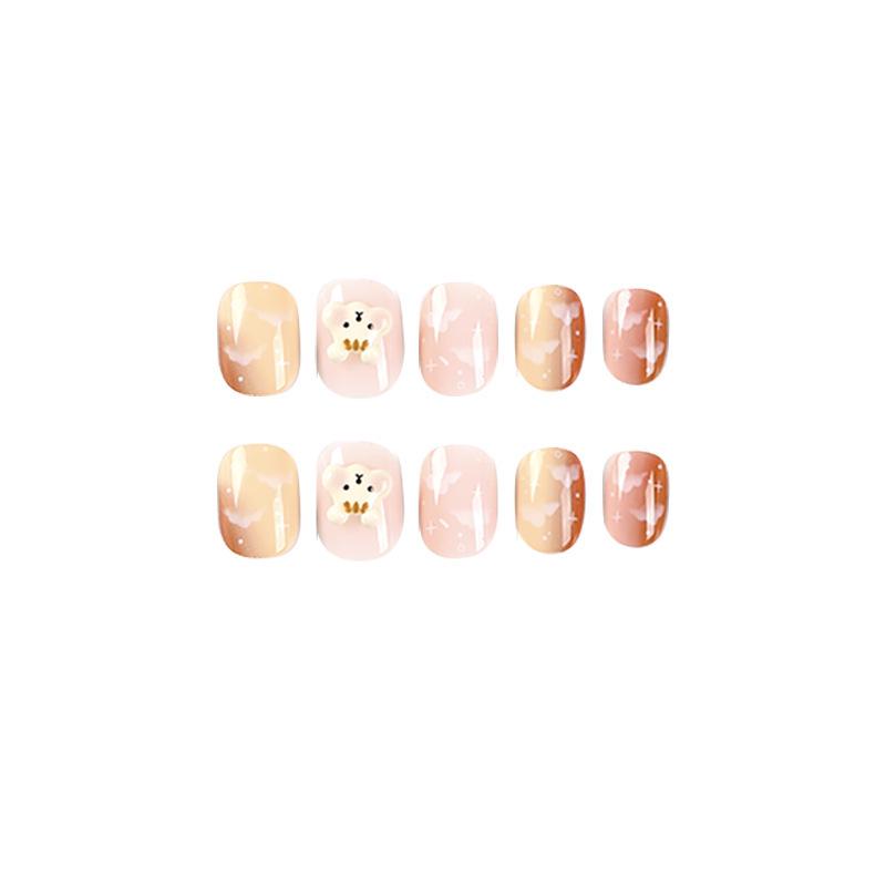 Brown Little Bear Caramel Pink Cloud False Nail Press-Ons