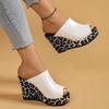 Fashion Women Leopard Wedge Sandals Retro Slip On Platform High Heel Sandals Summer Thick Sole Peep Toe Shoes Women Zapatos De Mujer