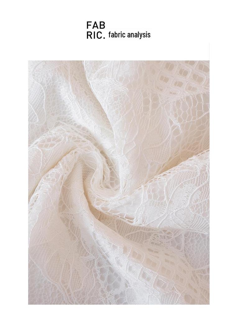 Sukienka damska plus size jesień 2023 francuska biała koronkowa sukienka z rękawami 3/4, długość midi