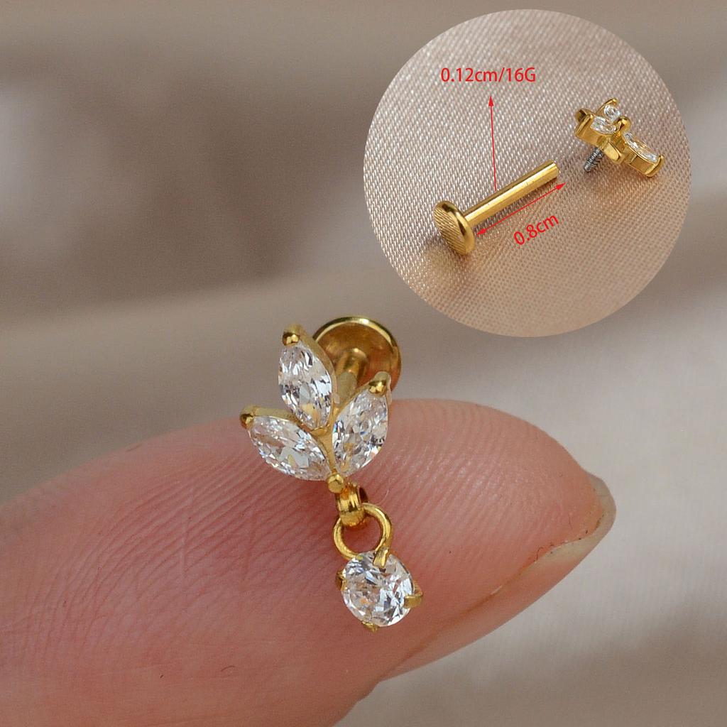 1PC Titanium Stainless Steel Earrings Tiny Butterfly Leaf Flat Rook Lobe Cartilage Snug Helix Couch Tragus Labre Piercing 16G
