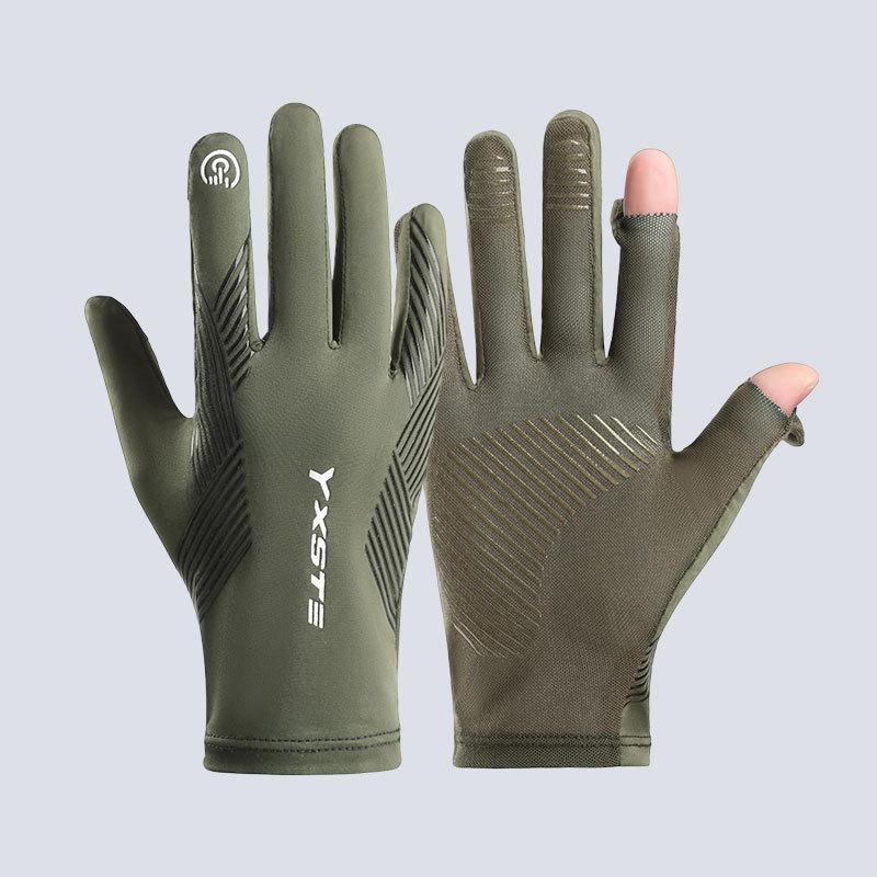 Herren Sommer Eis Seide rutschfest und UV-Schutz Fahren Touchscreen durchlässig Zwei-Finger Sport Handschuhe
