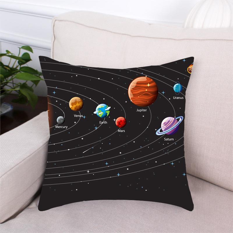 Black Dream Space Planet Digital Printing Short Plush Pillow Covers Decorative For Car Sofa Office Cushion Cover Home Goods