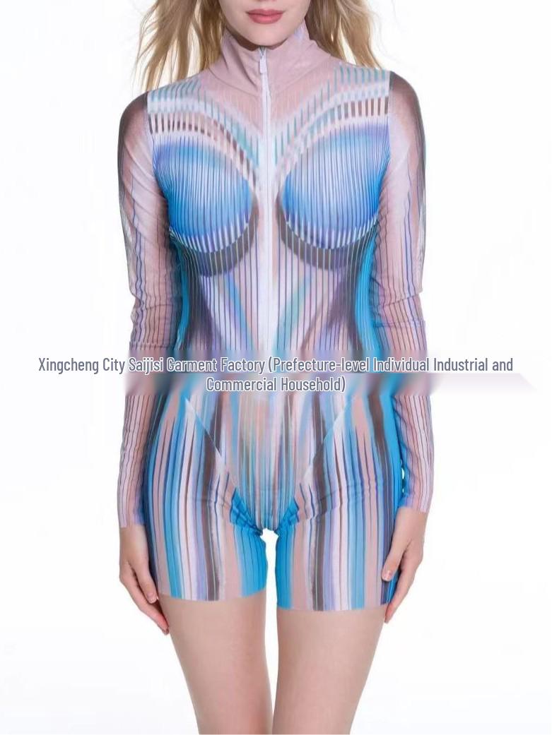 Russian Long-Sleeve One-Piece Swimsuit for Women L синий