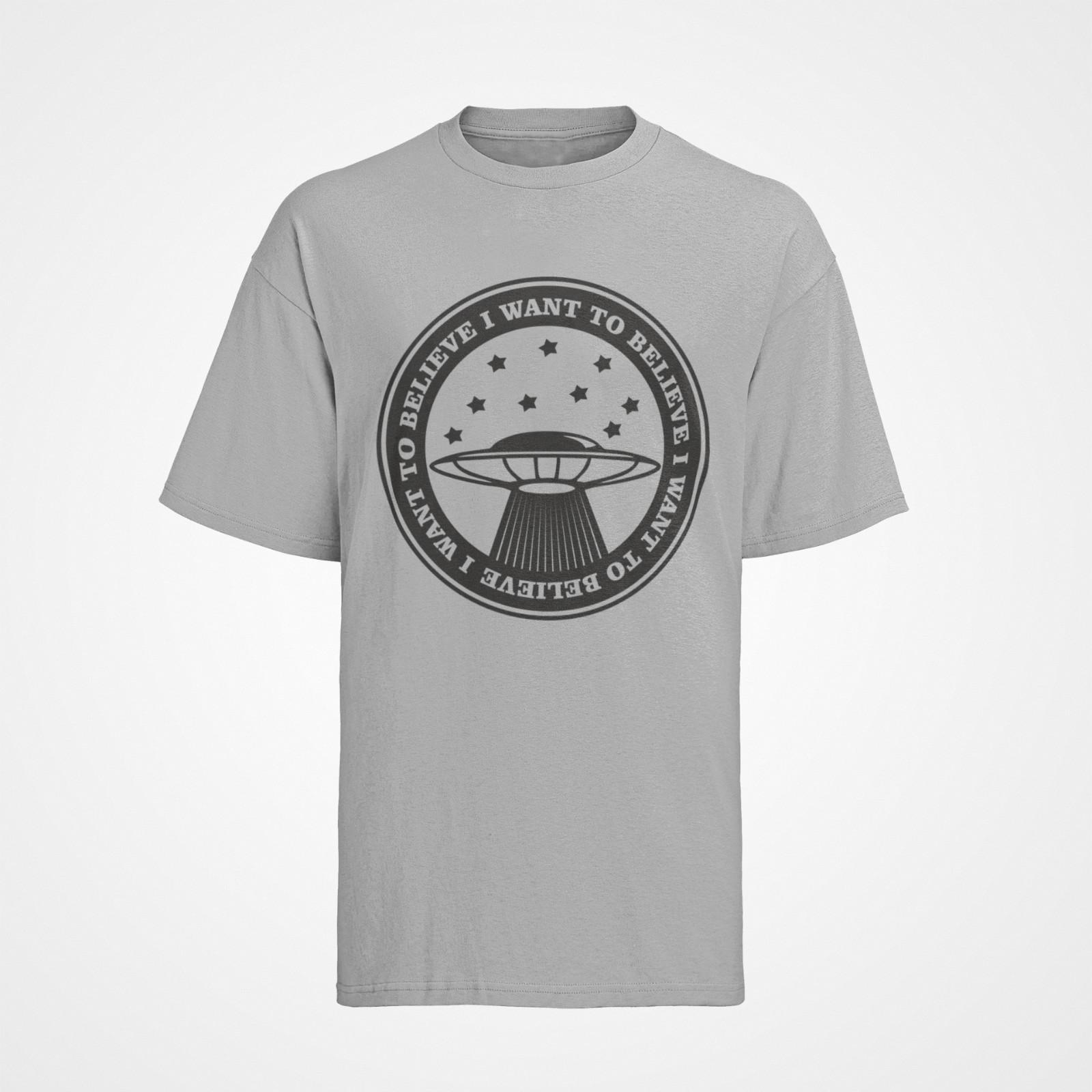 Mens Organic Cotton Alien UFO Space I Want Belive Area 51 T-Shirt Mens Womens Tees Top XL