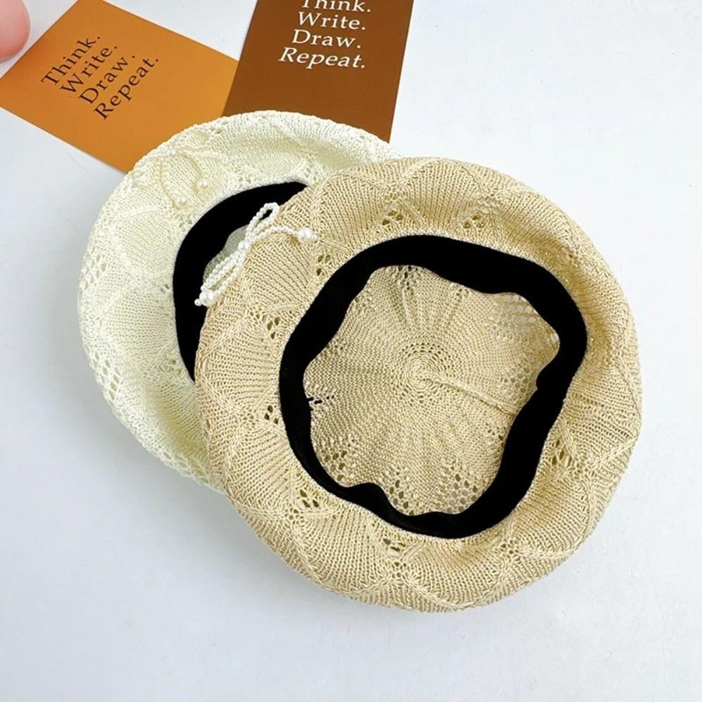 Summer Painter Hat Knitted Lady Pumpkin Hats Korean Hollow Beret Hat