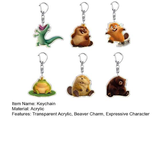 1/6Pcs Keychain Transparent Acrylic Finish Lightweight Keychain Cartoon Beaver Design Expressive Character Key Holder Bags Phone Accessories