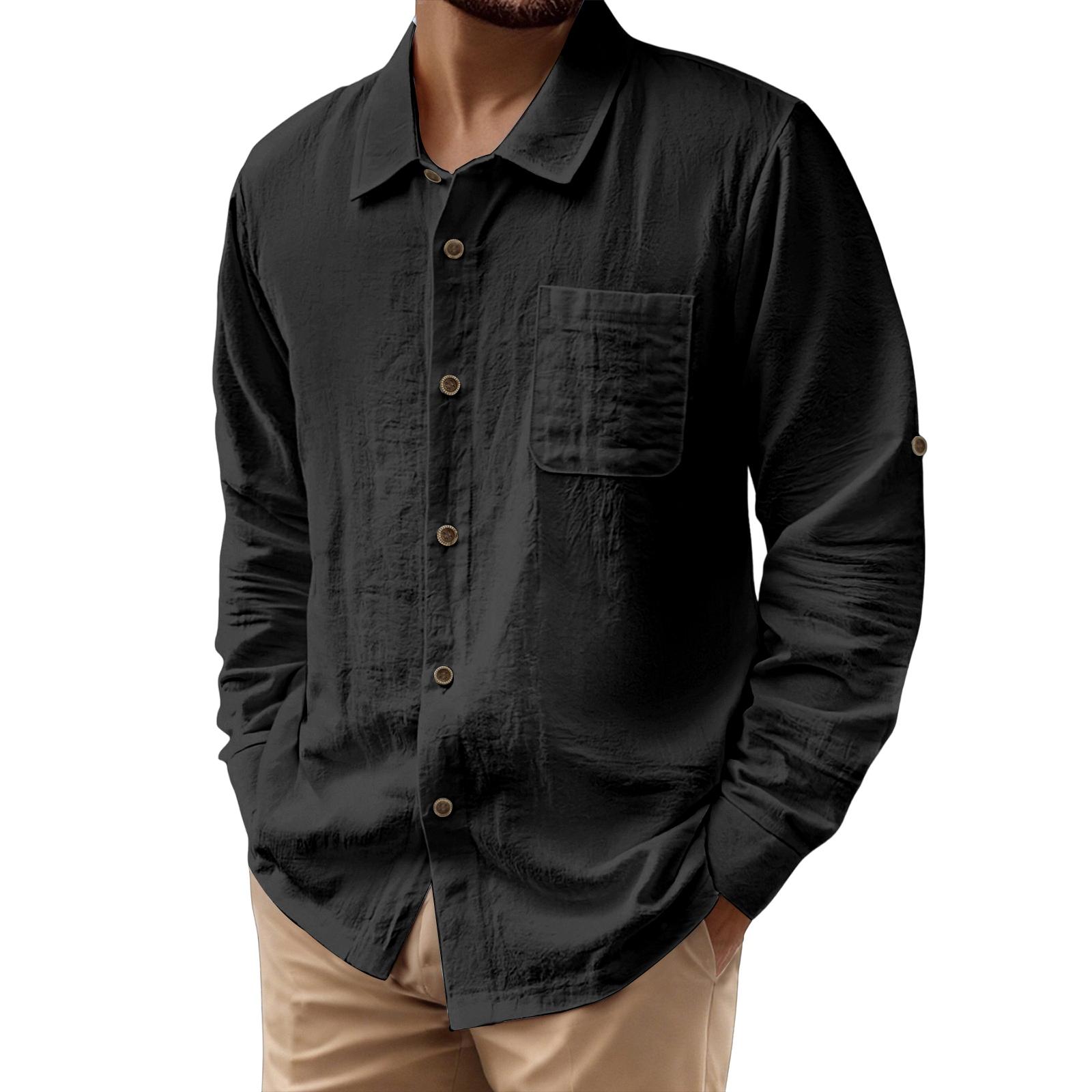 

Men s Linen Cardigan Casual Button-Down Beach Resort Oversized Shirt XXL чёрный