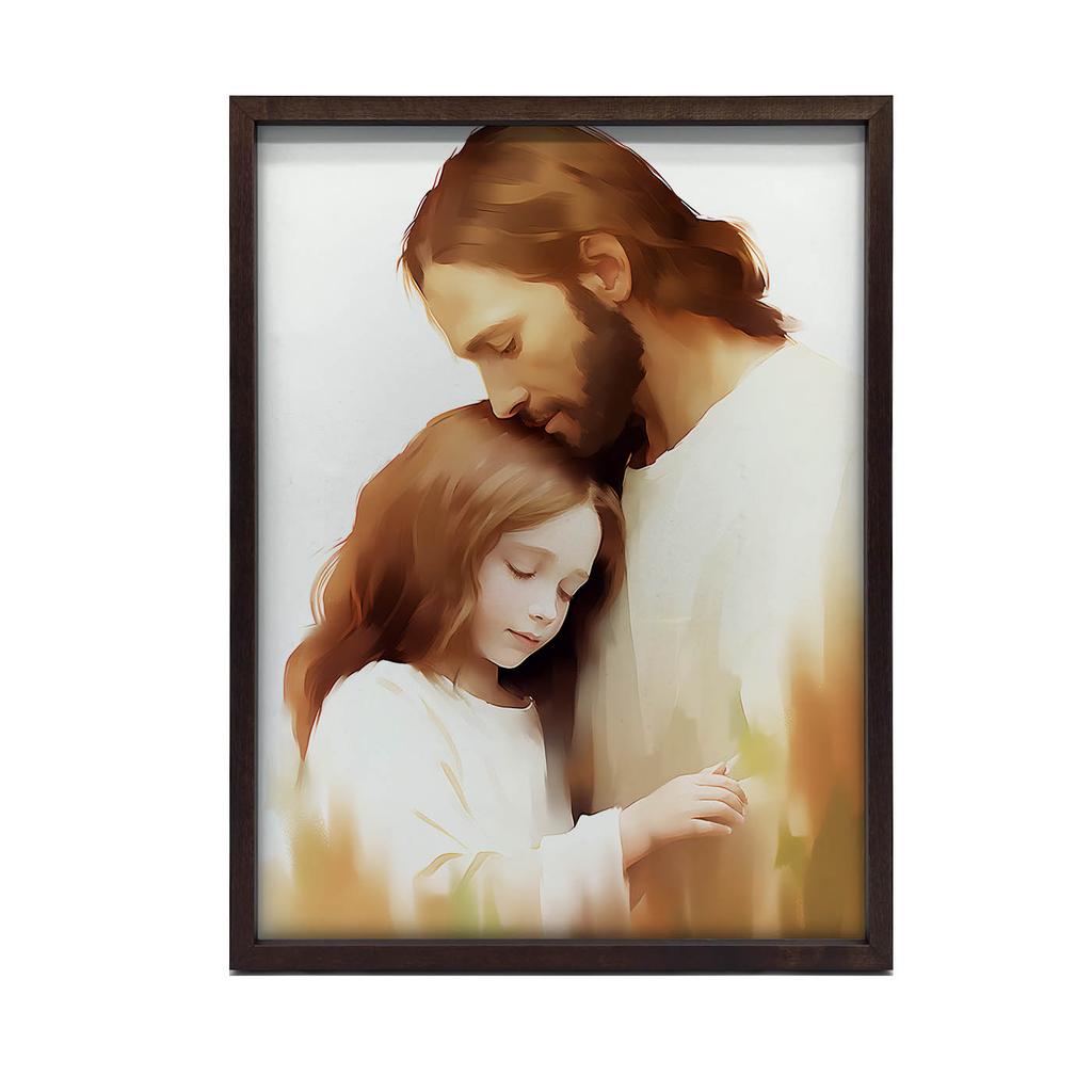 Objęcia Miłości - Jezus I Dziewczynka Objęcia Miłości - Jezus I Dziewczynka, 50X70 Cm, Rama Aluminiowa Czarna, Papier Matowy 230 Gsm