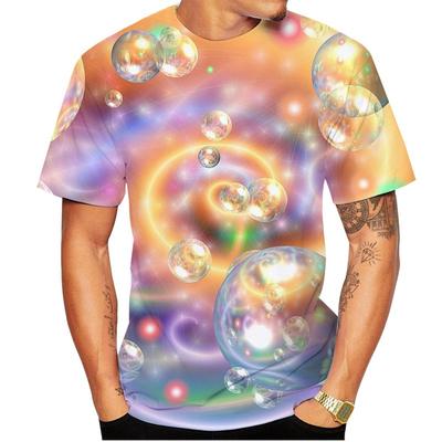 3D Rainbow Bubble Printed Men's T-shirt, Large Casual Round Neck Streetwear, Short Sleeved T-shirt, Top, Summer Fashion
