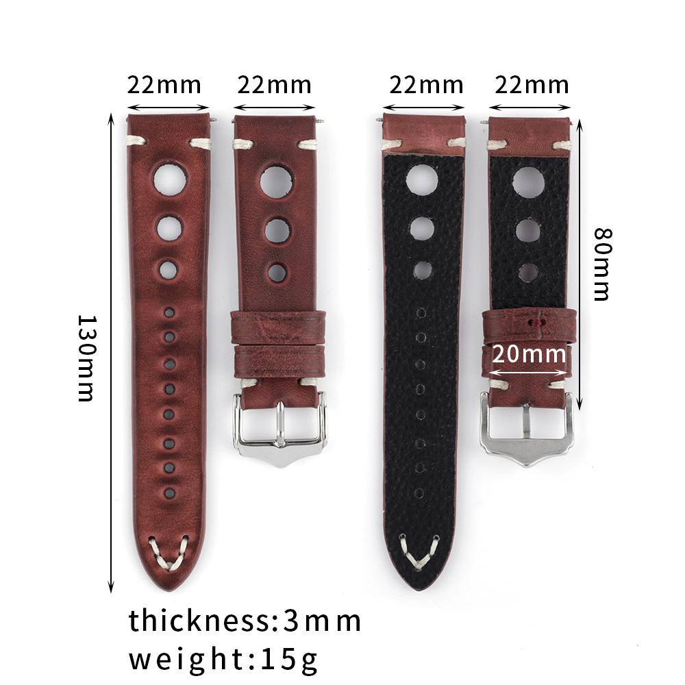 Handgefertigtes Echtes Leder Uhrenarmband 20mm 22mm 24mm Vintage Erste Schicht Rindsleder Uhrenarmband Armband Ersatz für Herren