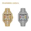 Mens Iced Out Watch Square Full Diamond Quartz Wrist Watch with Luminous Hands Date Waterproof Hip Hop Style