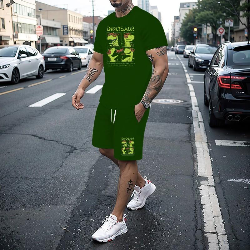 

2025 Лето Новый мужской спортивный комплект для фитнеса, беговой костюм, повседневная футболка + шорты, комплект из двух предметов, дышащий беговой костюм для мужчин 6XL