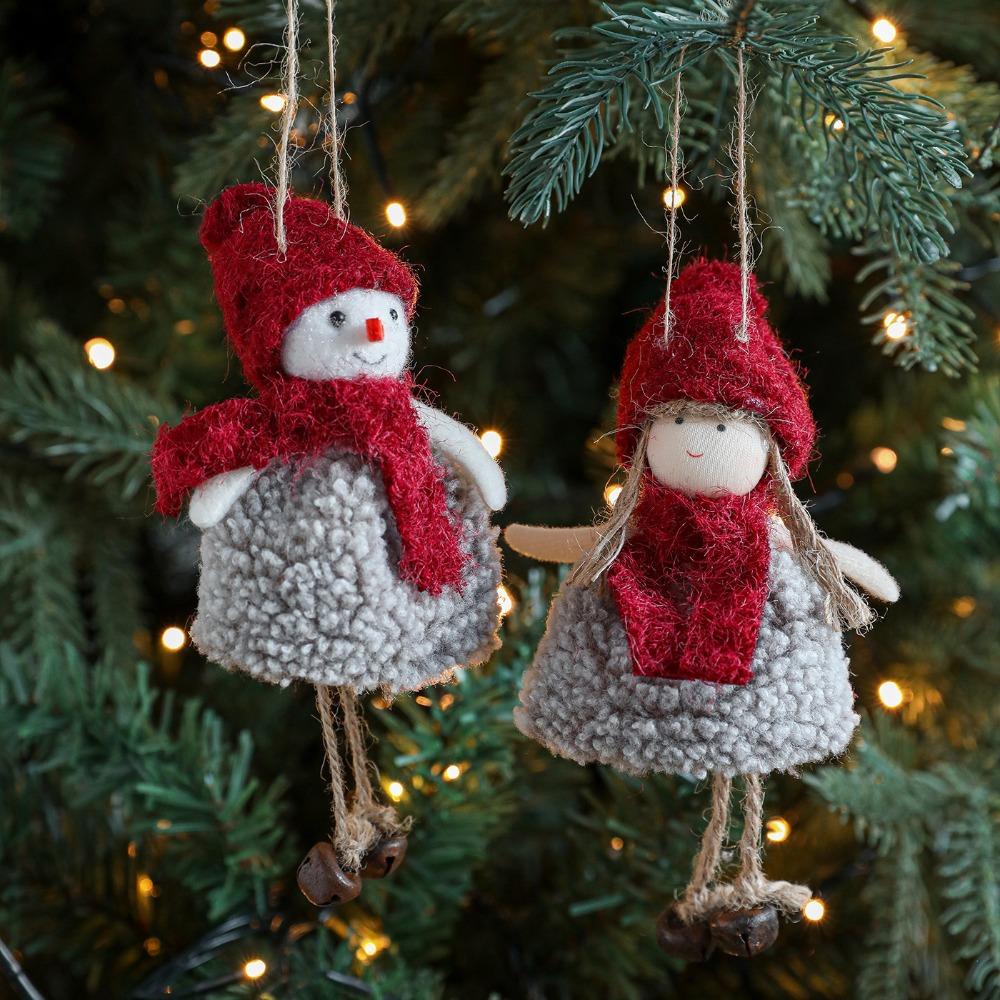Plush Christmas Snowman Pendant Reindeer with Bells Xmas Tree Pendants Santa Claus Christmas Doll Ornaments New Year Decor