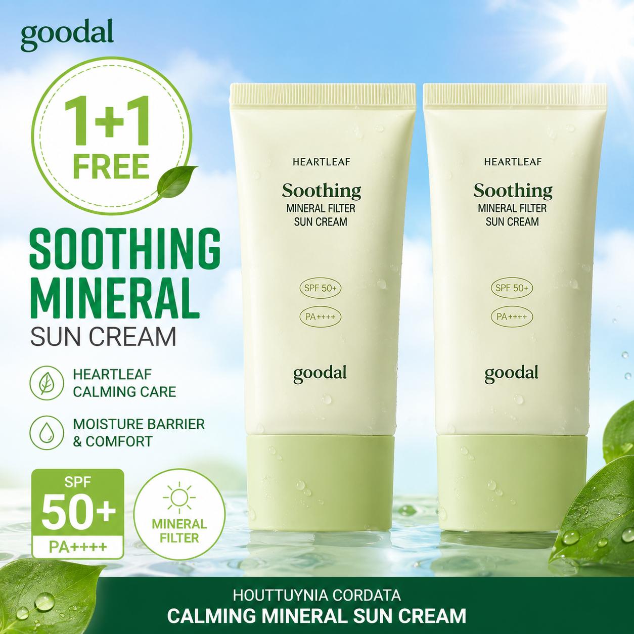 

[Goodal] Houttuynia Cordata Calming Mineral Sun Cream SPF50+ PA++++ Duo Set - 50ml x 2 (1+1 Pack) | Olive s K-beauty 50ml, 1+1