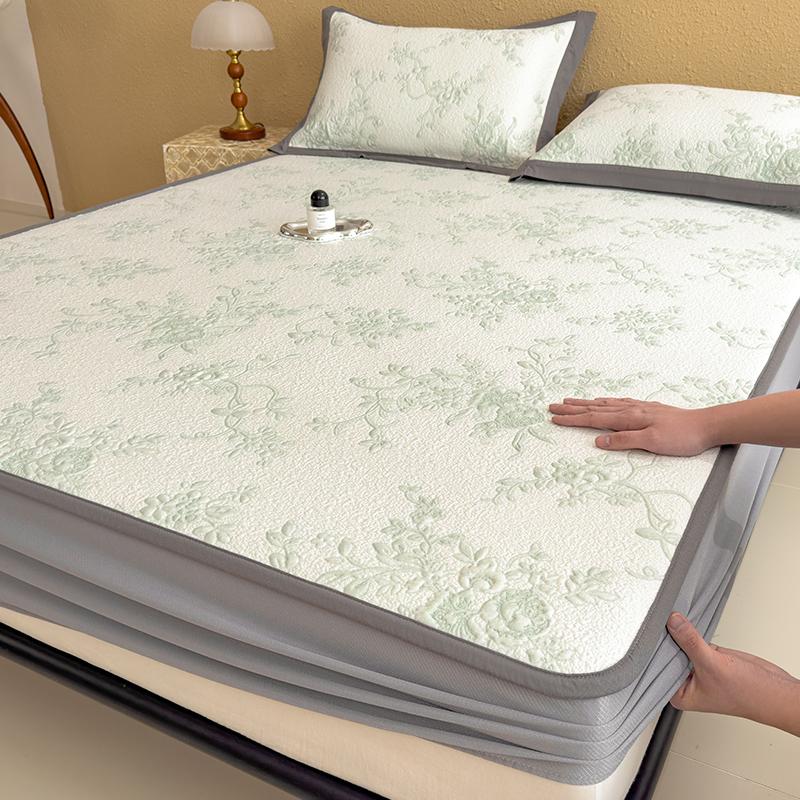 Bed Sheet Style Summer A-class Mother and Baby Grade Cool Bean Soft Mat, Double-sided Jacquard Ice Bean Cool Mat Three Piece Set