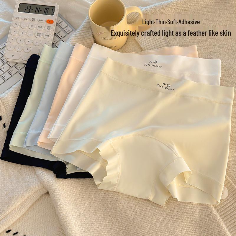 Women's Ice Silk Seamless Mid-Waist Boxer Briefs with Antibacterial Cotton Crotch, Breathable and Extended Fit.