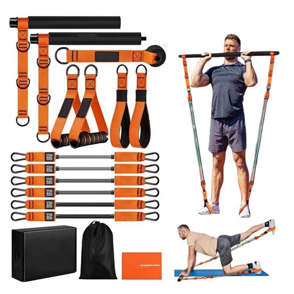 Heavy Duty Pilates Bar Kit with Resistance Bands for Men Portable Home Gym Full Body Workout Equipment for Legs Hip Back Arm Abs
