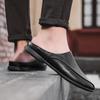 2026 Summer Leather Mens Mules Half Shoes for Men Slip-on Loafers Slippers Semi-Drag Backless Driving Shoes Flat Casual Shoes