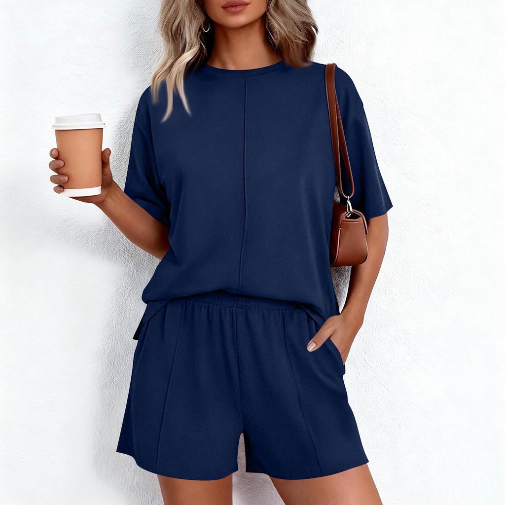 Women's 2-Piece Fashionable Casual Loose-Fit Short-Sleeve Top And Shorts Set