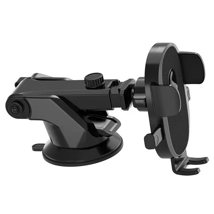 Teleskopischer Handyhalter fürs Auto mit Saugnapf und Lüftungsschlitz-Halterung für Armaturenbrett oder Konsole.