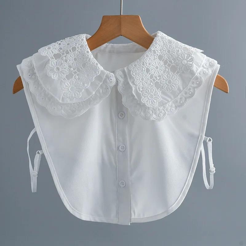 

Женский ажурный цветочный съемный воротник, женская белая блузка с отворотами, топы с поддельным воротником, женские съемные накладные воротники