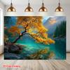 2D Plane, 1 Piece. Autumn Trees by the Lake. Suitable for Home Studio Decoration and Balcony/yard Background.