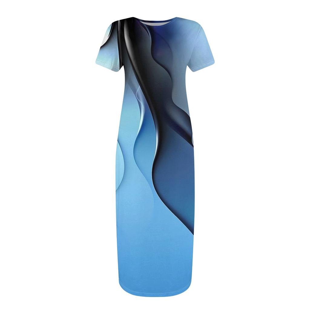 Women's Fashion Casual Print Round Neck Short Sleeve Long Dress